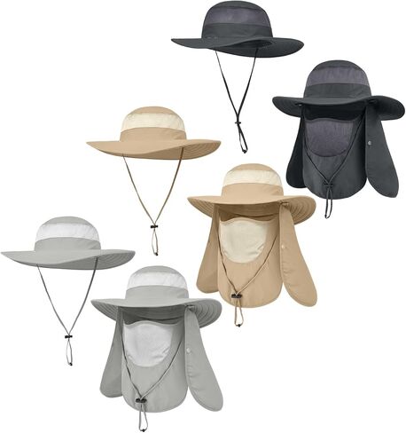 3 قطع من قبعة الشمس الخارجية للرجال/النساء، قبعة صيد بعامل حماية من الأشعة فوق البنفسجية 50 مع غطاء كامل للرقبة والوجه للتنزه سيرًا على الأقدام والحديقة in Kuwait