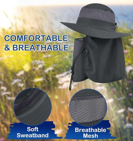 3 قطع من قبعة الشمس الخارجية للرجال/النساء، قبعة صيد بعامل حماية من الأشعة فوق البنفسجية 50 مع غطاء كامل للرقبة والوجه للتنزه سيرًا على الأقدام والحديقة in Kuwait