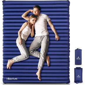 Hikenture Double Sleeping Pad for Camping, 4" Extra-Thick Camping Mattress 2 Person, Inflatable & Ultralight Sleeping Mat for Backpacking, Hiking (Navy Pumpsack, Full XL)