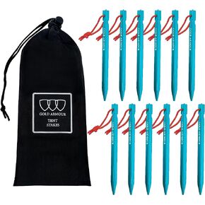 Gold Armour Tent Stakes - 12 Pack Heavy Duty, Lightweight, Camping Stakes Pegs for Outdoor Tent and Tarp, Essential Camping Gear Equipment Accessories (Blue) in Kuwait