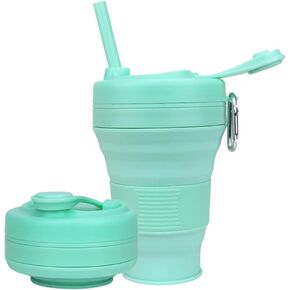Silicone Coffee Cup with Straw lid Collapsible Cups for Traveling 20oz Lightweight Folding Water Mug for Picnic Hicking Camping Climbing (Black) in Saudi Arabia