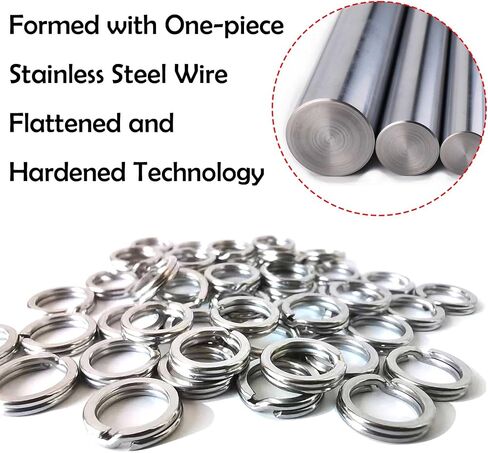 Vinfutin Stainless Steel Split Rings Double Loop Lure Connector，100pcs/box High Strength Fishing Swivel Snaps Flat Split Rings Hyper Wire Heavy Duty 40-115LB Fishing Tackle in Saudi Arabia