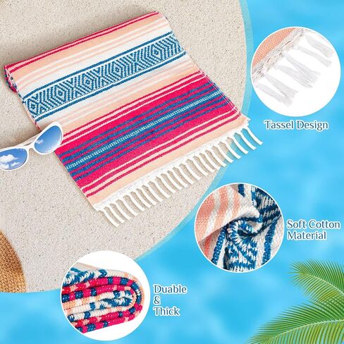 Oudain 4 Pack Mexican Blankets and Throws 45 x 70 Inch, Cotton Outdoor Camping Cozy Baja Blanket Woven Serape Restorative Yoga Fiesta Fall Autumn Essential Supplies (Fall Color) in Saudi Arabia