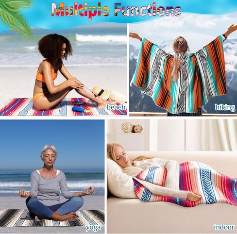 Oudain 4 Pack Mexican Blankets and Throws 45 x 70 Inch, Cotton Outdoor Camping Cozy Baja Blanket Woven Serape Restorative Yoga Fiesta Fall Autumn Essential Supplies (Fall Color) in Saudi Arabia