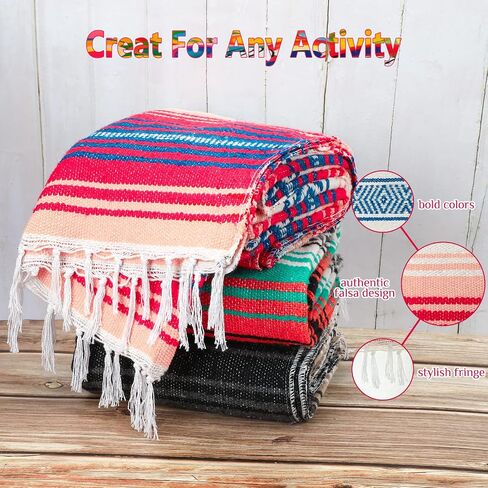 Oudain 4 Pack Mexican Blankets and Throws 45 x 70 Inch, Cotton Outdoor Camping Cozy Baja Blanket Woven Serape Restorative Yoga Fiesta Fall Autumn Essential Supplies (Fall Color) in Saudi Arabia