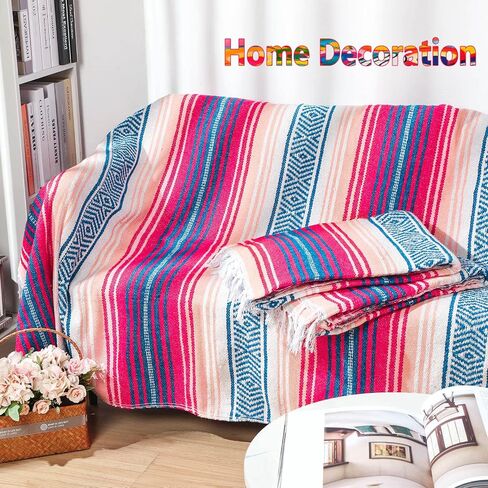 Oudain 4 Pack Mexican Blankets and Throws 45 x 70 Inch, Cotton Outdoor Camping Cozy Baja Blanket Woven Serape Restorative Yoga Fiesta Fall Autumn Essential Supplies (Fall Color) in Saudi Arabia