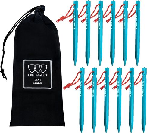 Gold Armour Tent Stakes - 12 Pack Heavy Duty, Lightweight, Camping Stakes Pegs for Outdoor Tent and Tarp, Essential Camping Gear Equipment Accessories (Blue) in Kuwait