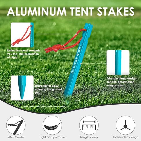 Gold Armour Tent Stakes - 12 Pack Heavy Duty, Lightweight, Camping Stakes Pegs for Outdoor Tent and Tarp, Essential Camping Gear Equipment Accessories (Blue) in Kuwait