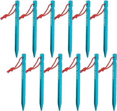 Gold Armour Tent Stakes - 12 Pack Heavy Duty, Lightweight, Camping Stakes Pegs for Outdoor Tent and Tarp, Essential Camping Gear Equipment Accessories (Blue) in Kuwait