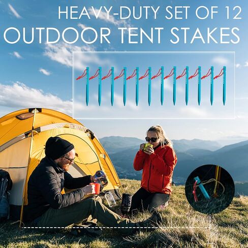 Gold Armour Tent Stakes - 12 Pack Heavy Duty, Lightweight, Camping Stakes Pegs for Outdoor Tent and Tarp, Essential Camping Gear Equipment Accessories (Blue) in Kuwait