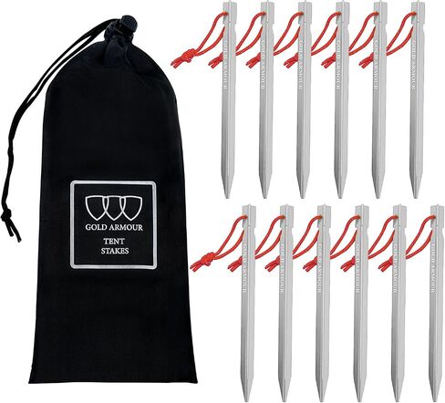 Gold Armour Tent Stakes - 12 Pack Heavy Duty, Lightweight, Camping Stakes Pegs for Outdoor Tent and Tarp, Essential Camping Gear Equipment Accessories (Blue) in Kuwait