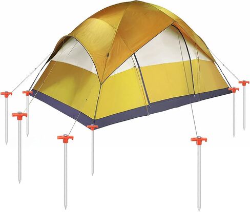 Gold Armour Galvanized Non-Rust Camping Family Tent Pop Up Tent Stakes Heavy Duty 10pc-Pack, with 4x10ft Ropes (Orange) in Saudi Arabia