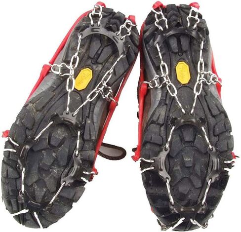YOUFINE 11 Teeth Crampons Outdoor Anti Slip Shoes Cover Ice Claws with Stainless Steel Chain for Kids Children Teenagers, with Carry Bag in Saudi Arabia