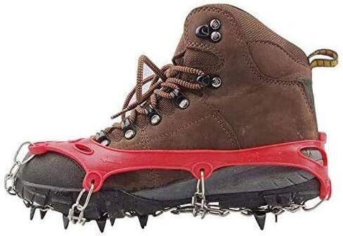 YOUFINE 11 Teeth Crampons Outdoor Anti Slip Shoes Cover Ice Claws with Stainless Steel Chain for Kids Children Teenagers, with Carry Bag in Saudi Arabia