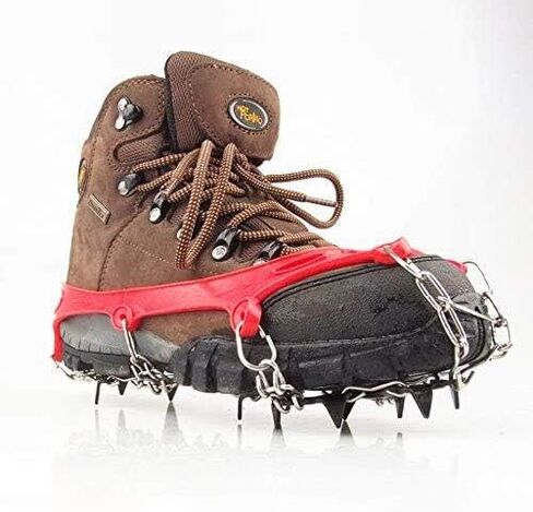 YOUFINE 11 Teeth Crampons Outdoor Anti Slip Shoes Cover Ice Claws with Stainless Steel Chain for Kids Children Teenagers, with Carry Bag in Saudi Arabia