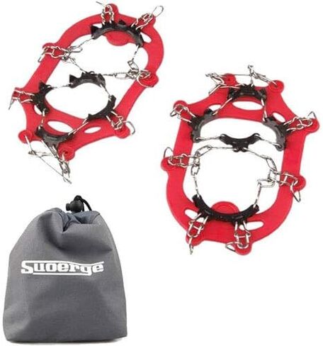 YOUFINE 11 Teeth Crampons Outdoor Anti Slip Shoes Cover Ice Claws with Stainless Steel Chain for Kids Children Teenagers, with Carry Bag in Saudi Arabia