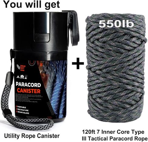 Paracord 550 Paracord 120ft Black Parachute Cord Utility Rope in a can, 100% Nylon 7 Strand Inner Core Type III Tactical Paracord Rope Orange Multipurpose for Tactical Hunting Camping Hiking Gardening in Saudi Arabia