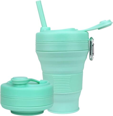 Silicone Coffee Cup with Straw lid Collapsible Cups for Traveling 20oz Lightweight Folding Water Mug for Picnic Hicking Camping Climbing (Black) in Saudi Arabia