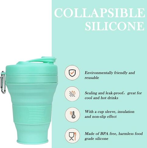 Silicone Coffee Cup with Straw lid Collapsible Cups for Traveling 20oz Lightweight Folding Water Mug for Picnic Hicking Camping Climbing (Black) in Saudi Arabia