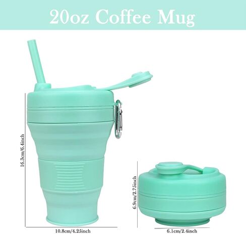 Silicone Coffee Cup with Straw lid Collapsible Cups for Traveling 20oz Lightweight Folding Water Mug for Picnic Hicking Camping Climbing (Black) in Saudi Arabia