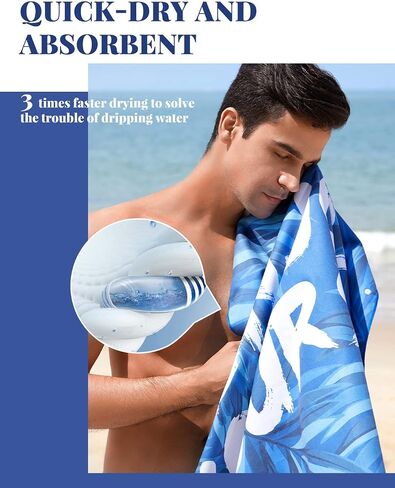 AOOGD Microfiber Beach Towel Camping Towel Large, 63" x 31" Quick Dry Adult Bath Towel, Portable Travel Towel with Buttons and Elastic Band for Fitness, Yoga, Sauna,Swim in Saudi Arabia