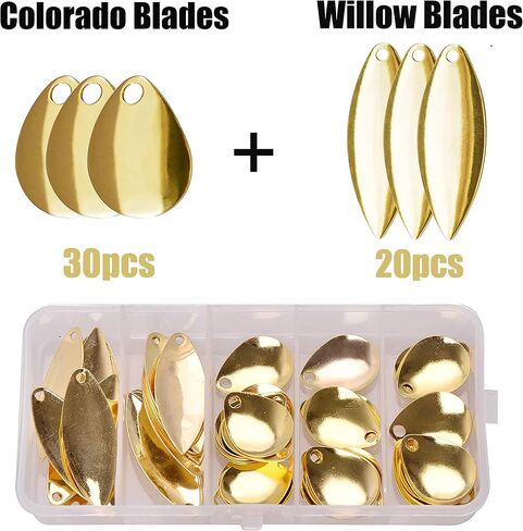 Spinner Blades for Lure Making, 50pcs Easy Spin Colorado Willow Blades Kit Spinner Baits Blades Spoons Blades Lure Making Tackle DIY Fishing Lures Accessories for Spinner Baits Walleye Rig Making in Saudi Arabia
