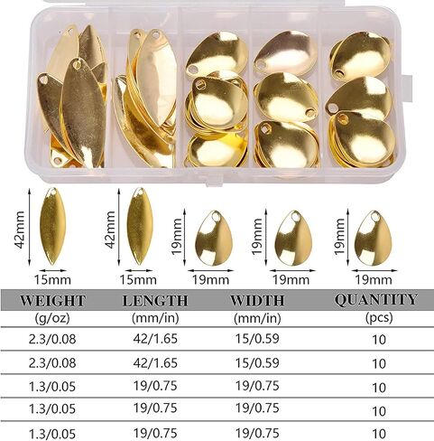 Spinner Blades for Lure Making, 50pcs Easy Spin Colorado Willow Blades Kit Spinner Baits Blades Spoons Blades Lure Making Tackle DIY Fishing Lures Accessories for Spinner Baits Walleye Rig Making in Saudi Arabia