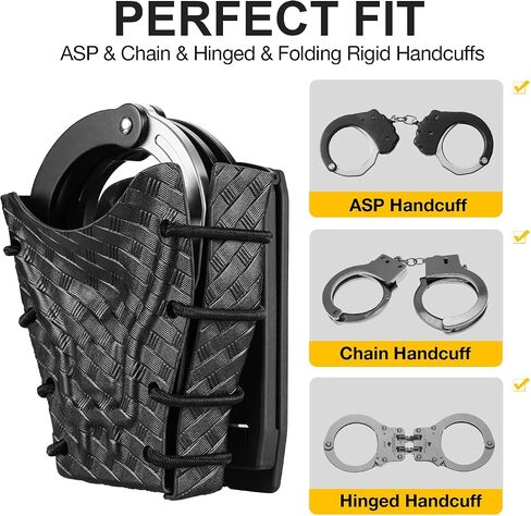 Handcuff Case Compatible with ASP, Chain, Hinged, and Rigid Folding Handcuffs – OWB Kydex Cuff Holder with Belt Clip or MOLLE Mount – Fits 1.5"-2.25" Belts – Black/Basketweave Options in Kuwait