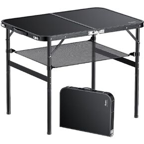 اي ان بي تي اي طاولة تخييم قابلة للطي، 90 سم × 60 سم، طاولة نزهة بارتفاع قابل للتعديل بحد اقصى 70 سم مع شبكة تخزين، طاولة محمولة من خليط معدني من الالومنيوم، خفيفة الوزن، مقبض محمول للسفر (اسود) in Kuwait