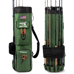 KastKing Karryall Fishing Rod Bag,81L Large Storage Water-resistant Rod Case Holds 6 Rods & Reels,Foldable Fishing Bag Accommodate Fishing Gear and Equipment,Fishing Gifts for Men,Black