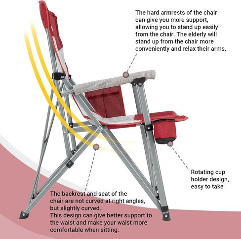 KingCamp 2 Pack Camping Chair for Adults with Arm Rest and Cup Holder Portable Camping Chair Support 300LBS Heavy Duty Folding Camp Chair for Lawn Outdoor Sports Travel (Red&Gray) in Kuwait