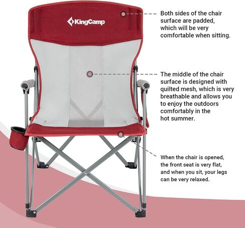 KingCamp 2 Pack Camping Chair for Adults with Arm Rest and Cup Holder Portable Camping Chair Support 300LBS Heavy Duty Folding Camp Chair for Lawn Outdoor Sports Travel (Red&Gray) in Kuwait