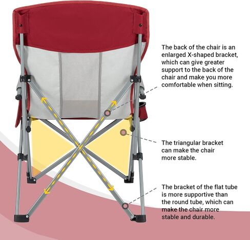KingCamp 2 Pack Camping Chair for Adults with Arm Rest and Cup Holder Portable Camping Chair Support 300LBS Heavy Duty Folding Camp Chair for Lawn Outdoor Sports Travel (Red&Gray) in Kuwait