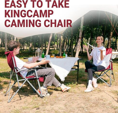 KingCamp 2 Pack Camping Chair for Adults with Arm Rest and Cup Holder Portable Camping Chair Support 300LBS Heavy Duty Folding Camp Chair for Lawn Outdoor Sports Travel (Red&Gray) in Kuwait
