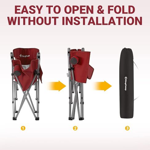 KingCamp 2 Pack Camping Chair for Adults with Arm Rest and Cup Holder Portable Camping Chair Support 300LBS Heavy Duty Folding Camp Chair for Lawn Outdoor Sports Travel (Red&Gray) in Kuwait
