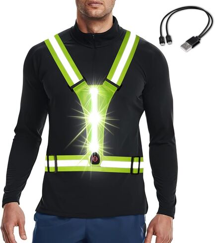 سترة جري عاكسة للضوء بإضاءة LED من Tibeha للنساء والرجال والجري الليلي والمشي، قابلة لإعادة الشحن¡ in Kuwait