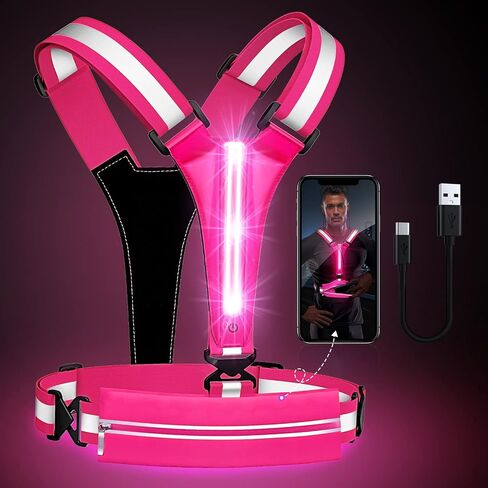Ylzzrs LED سترة عاكسة للجري، قابلة لإعادة الشحن USB، صدرية جري، حامل هاتف على الصدر للعدائين والمشي ليلاً، خصر/كتف خفيف قابل للتعديل من 6 إلى 11 ساعة للنساء والرجال والأطفال in Kuwait
