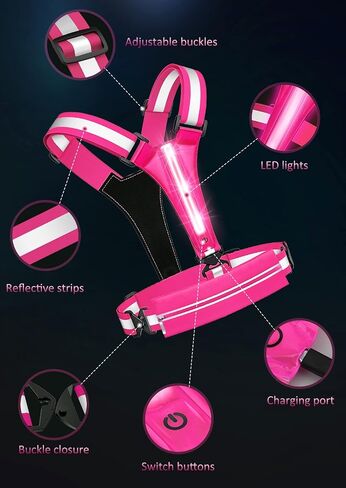 Ylzzrs LED سترة عاكسة للجري، قابلة لإعادة الشحن USB، صدرية جري، حامل هاتف على الصدر للعدائين والمشي ليلاً، خصر/كتف خفيف قابل للتعديل من 6 إلى 11 ساعة للنساء والرجال والأطفال in Kuwait