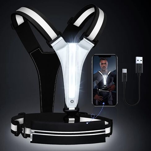 Ylzzrs LED Reflective Vest Running Gear, USB Rechargeable Light Up Running Vest Chest Phone Holder for Runners Night Walking,6-11hrs Light Adjustable Waist/Shoulder for Women Men Kids in Kuwait