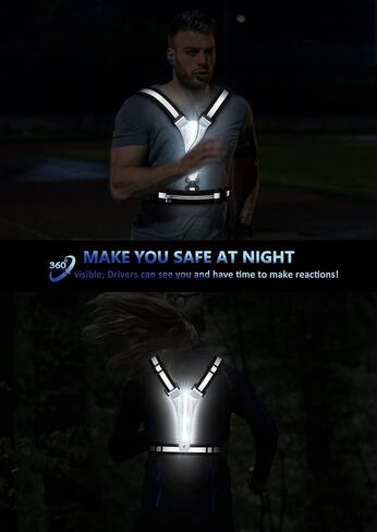 Ylzzrs LED Reflective Vest Running Gear, USB Rechargeable Light Up Running Vest Chest Phone Holder for Runners Night Walking,6-11hrs Light Adjustable Waist/Shoulder for Women Men Kids in Kuwait