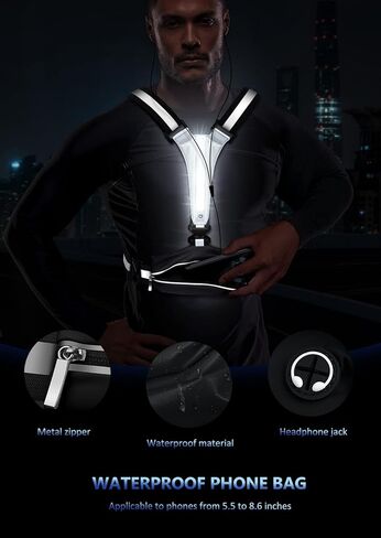 Ylzzrs LED Reflective Vest Running Gear, USB Rechargeable Light Up Running Vest Chest Phone Holder for Runners Night Walking,6-11hrs Light Adjustable Waist/Shoulder for Women Men Kids in Kuwait
