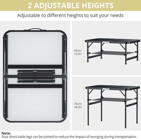 اي ان بي تي اي طاولة تخييم قابلة للطي، 90 سم × 60 سم، طاولة نزهة بارتفاع قابل للتعديل بحد اقصى 70 سم مع شبكة تخزين، طاولة محمولة من خليط معدني من الالومنيوم، خفيفة الوزن، مقبض محمول للسفر (اسود) in Kuwait