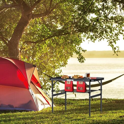 اي ان بي تي اي طاولة تخييم قابلة للطي، 90 سم × 60 سم، طاولة نزهة بارتفاع قابل للتعديل بحد اقصى 70 سم مع شبكة تخزين، طاولة محمولة من خليط معدني من الالومنيوم، خفيفة الوزن، مقبض محمول للسفر (اسود) in Kuwait