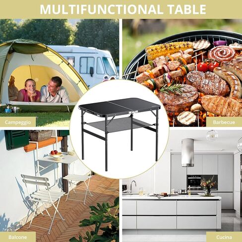 اي ان بي تي اي طاولة تخييم قابلة للطي، 90 سم × 60 سم، طاولة نزهة بارتفاع قابل للتعديل بحد اقصى 70 سم مع شبكة تخزين، طاولة محمولة من خليط معدني من الالومنيوم، خفيفة الوزن، مقبض محمول للسفر (اسود) in Kuwait