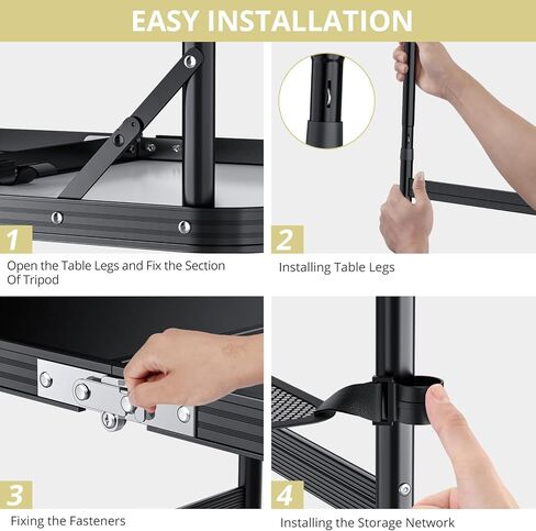 اي ان بي تي اي طاولة تخييم قابلة للطي، 90 سم × 60 سم، طاولة نزهة بارتفاع قابل للتعديل بحد اقصى 70 سم مع شبكة تخزين، طاولة محمولة من خليط معدني من الالومنيوم، خفيفة الوزن، مقبض محمول للسفر (اسود) in Kuwait