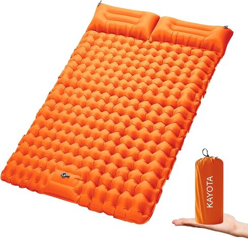 Double Sleeping Pad for Camping Inflatable 2 Person Sleeping Mat with Built-in Pump, Foot Press Ultralight Extra Thick Camping Mat with Pillow for Backpacking, Traveling, Hiking, Durable & Waterproof… in Saudi Arabia