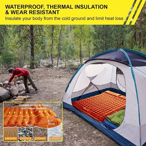 Double Sleeping Pad for Camping Inflatable 2 Person Sleeping Mat with Built-in Pump, Foot Press Ultralight Extra Thick Camping Mat with Pillow for Backpacking, Traveling, Hiking, Durable & Waterproof… in Saudi Arabia