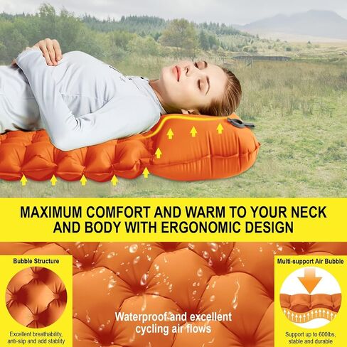 Double Sleeping Pad for Camping Inflatable 2 Person Sleeping Mat with Built-in Pump, Foot Press Ultralight Extra Thick Camping Mat with Pillow for Backpacking, Traveling, Hiking, Durable & Waterproof… in Saudi Arabia