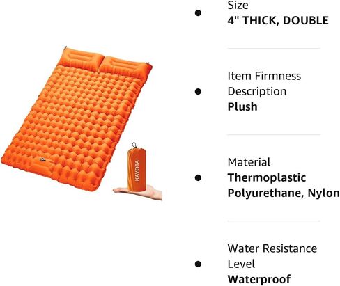 Double Sleeping Pad for Camping Inflatable 2 Person Sleeping Mat with Built-in Pump, Foot Press Ultralight Extra Thick Camping Mat with Pillow for Backpacking, Traveling, Hiking, Durable & Waterproof… in Saudi Arabia