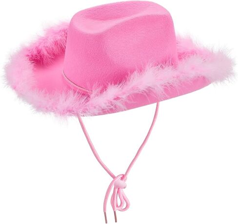 SNIAXXWL Fluffy Pink Felt Cowboy Hat for Women Blue Feather Glitter Cowgirl Hat Cap Headwear Fancy Dress Halloween Party Prop in Saudi Arabia